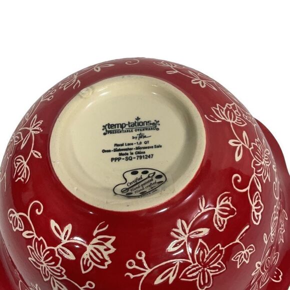 Temp-tations Ovenware Scalloped Serving Bowl 1 qt Floral Lace Holidays Christmas - Picture 5 of 5
